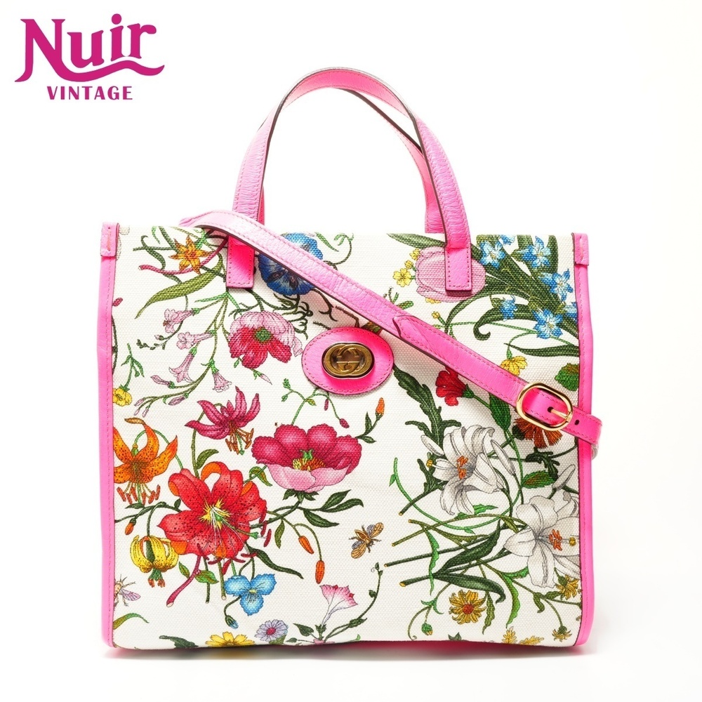 Gucci Flora Flower Canvas Handbag Multicolor
